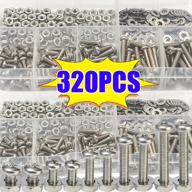 Furniture Hardware Repair - 320PCS Hex Nuts & Bolts Set
