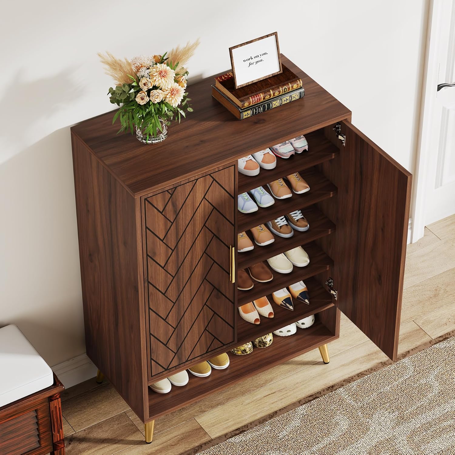 6 Tier Shoe Cabinet With Doors - Cabinet Hinge Overlay 评论和价格