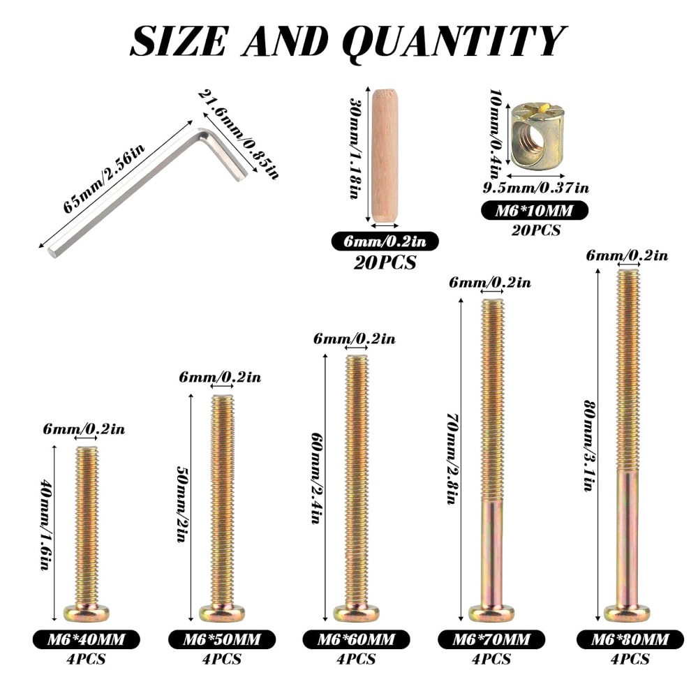 M6x40/50/60/70/80mm Crib Screw - Furniture Hardware Barrel Nut 评论和价格